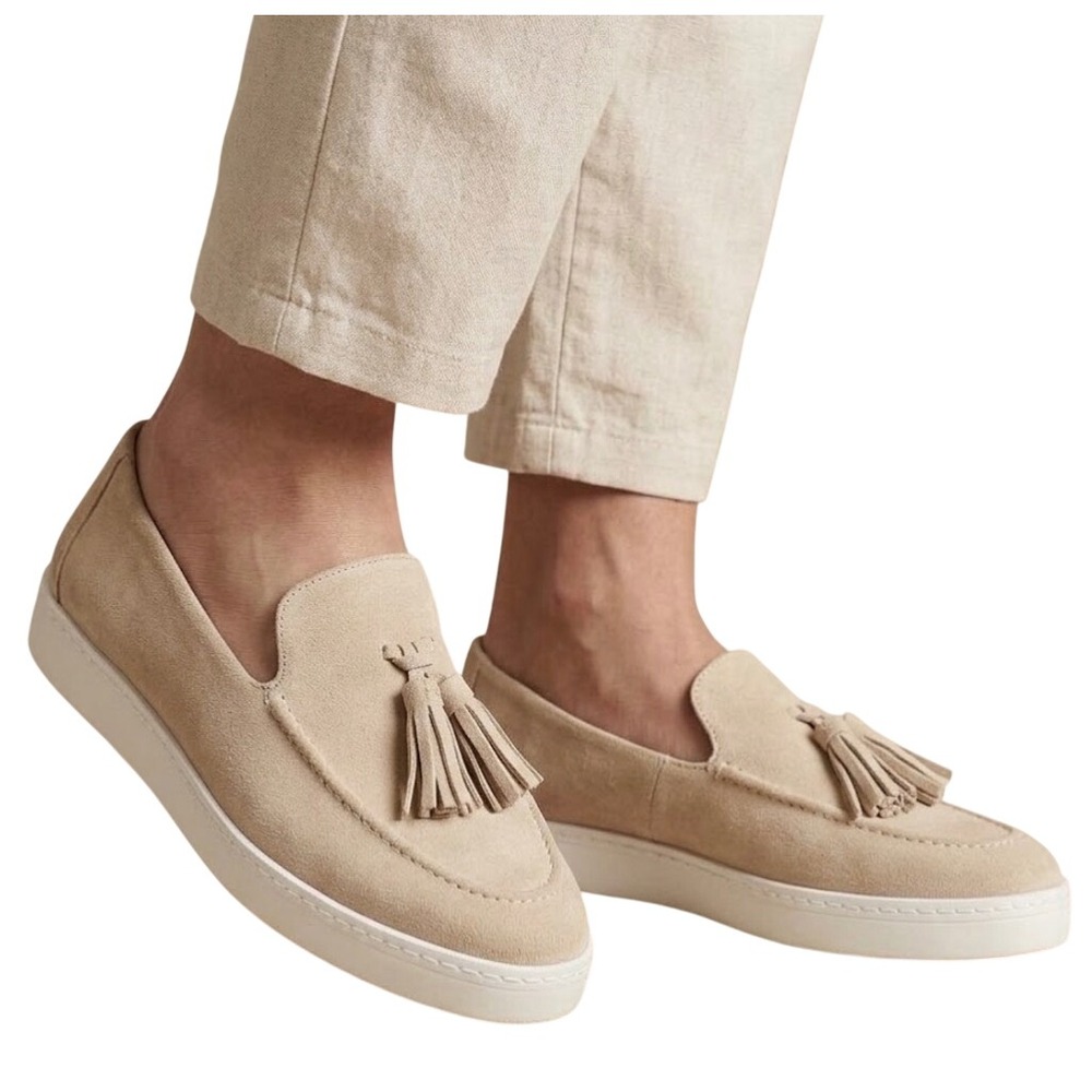 Franco Sarto Alosa Beige Suede Tassel Loafers Size 9.5M Slip On Shoes